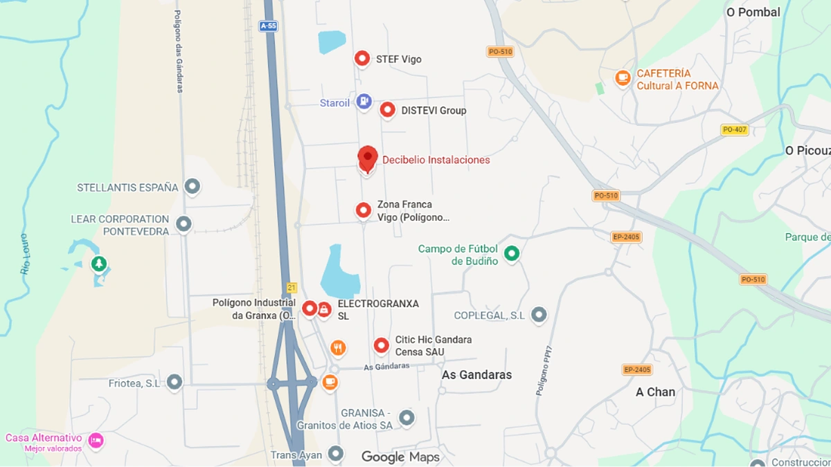 Mapa de ubicación de Decibelio en Pol. Ind. A Granxa, Rúa D, Edif. CIE Bajo, 36400 O Porriño (Pontevedra)